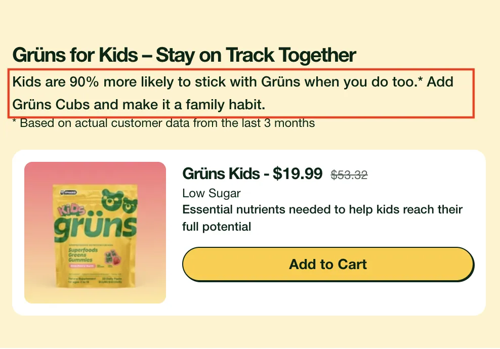 Grüns for Kids: kids are 90% more likely to stick with Grüns when you do too
