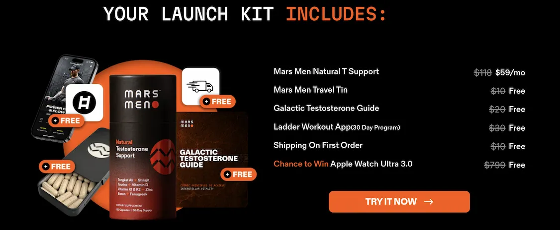 Mars Men launch kit: $118 struck to $59 a month, plus travel tin, ebook, workout app and free shipping