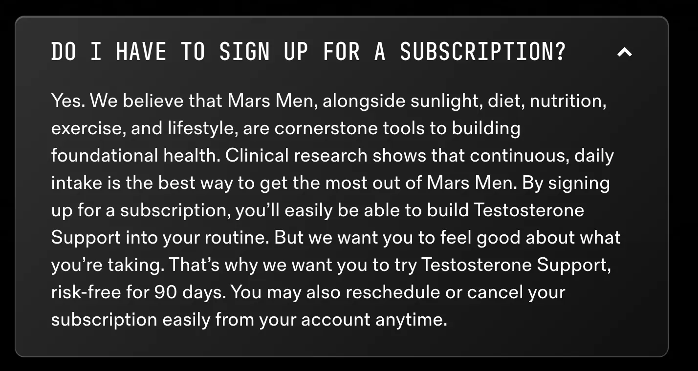 Mars Men FAQ answering do I have to sign up for a subscription
