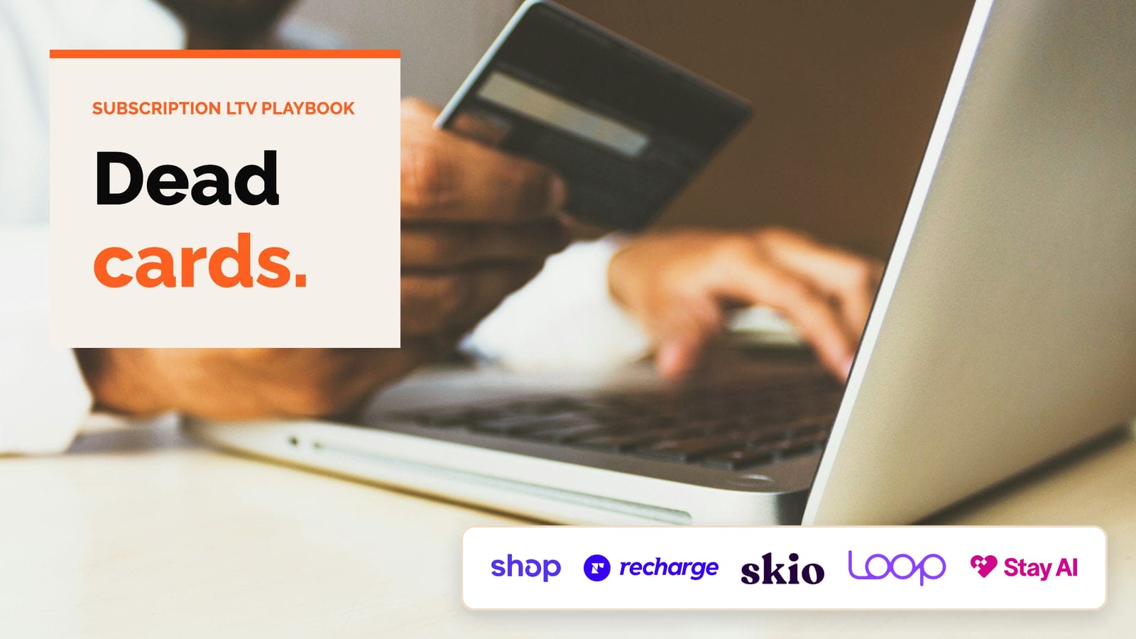 Person holding a payment card while typing on a laptop, with the hook Dead cards
